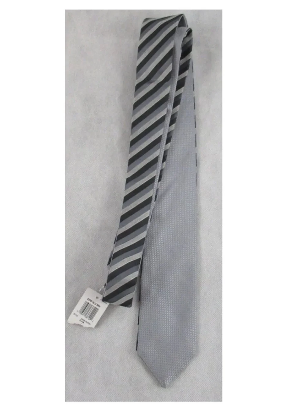 Alfani Men's Reversible Stripe to Solid Skinny Neck Tie, Black Silver, One Size